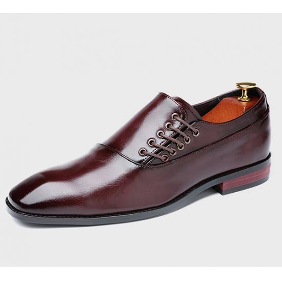 Burgundy Side Lace Up Blunt Head Mens Loafers Dress Shoes ...