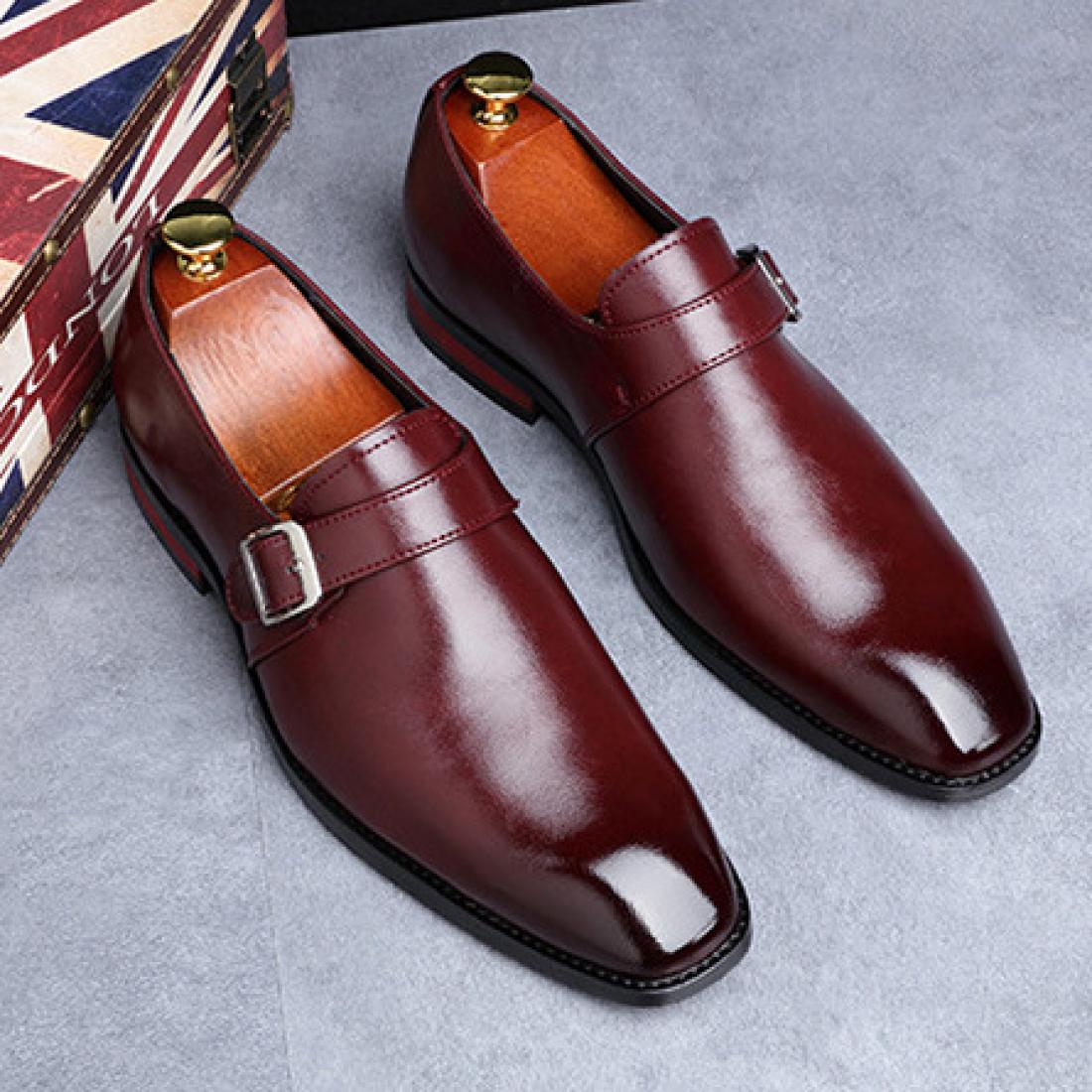 Burgundy Single Buckle Monk Strap Classy Mens Loafers Dress ...