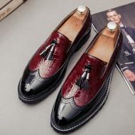 Burgundy Tassels Cleated Sole Mens Loafers Flats Dress Shoes