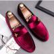 Burgundy Velvet Gold Bee Mens Loafers Business Flats Dress Shoes Loafers Zvoof