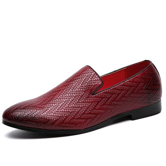 Burgundy ZigZag Leather Dapper Mens Loafers Flats Dress Shoes ...