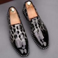 Grey Leopard Patent Spikes Punk Mens Loafers Flats Dress Shoes