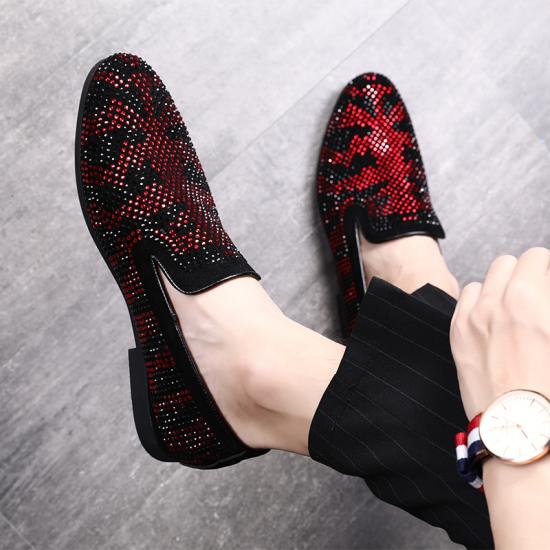 Red Black Diamante Bling Dapper Mens Loafers Flats Dress Shoes Loafers Zvoof