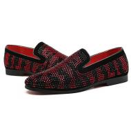 Red Black Diamante Bling Dapper Mens Loafers Flats Dress Shoes