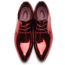 Red Metallic Mirror Pointed Head Lace Up Mens Oxfords Shoes