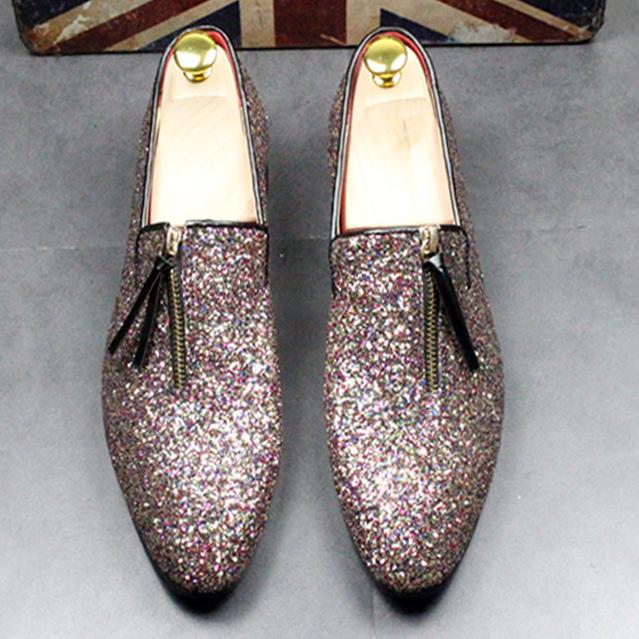 silver sparkle loafers