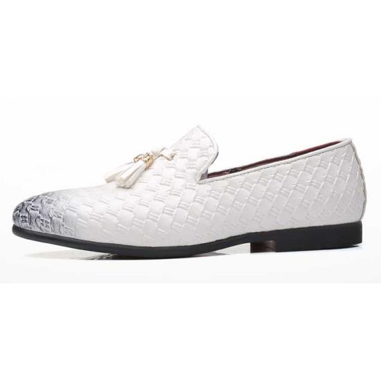 White Knitted Leather Tassels Dapper Mens Loafers Dress Shoes Loafers Zvoof