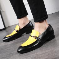 Yellow Black Classy Horsebit Dapper Mens Loafers Flats Dress Shoes