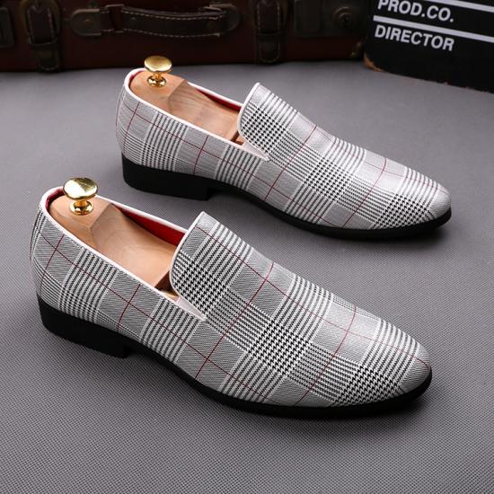 Grey Checkers Plaid Business Mens Loafers Dress Shoes Loafers Zvoof