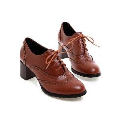 Brown Baroque Vintage Lace Up High Heels Oxfords Shoes