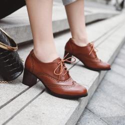 Brown Baroque Vintage Lace Up High Heels Oxfords Shoes