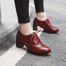 Red Baroque Vintage Lace Up High Heels Oxfords Shoes