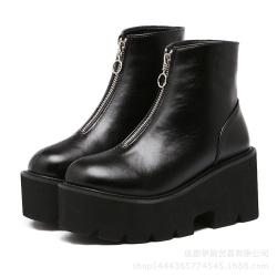 Black Chunky Platforms Sole Zipper Ankle Womens Gothic Boots Shoes