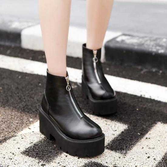 Black Chunky Platforms Sole Zipper Ankle Womens Gothic Boots Shoes Platforms Zvoof