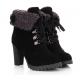 Black Woolen Ankle Flap Lace Up Ankle Combat High Heels Boots Shoes High Heels Zvoof