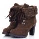Brown Woolen Ankle Flap Lace Up Ankle Combat High Heels Boots Shoes High Heels Zvoof