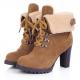 Khaki Woolen Ankle Flap Lace Up Ankle Combat High Heels Boots Shoes High Heels Zvoof