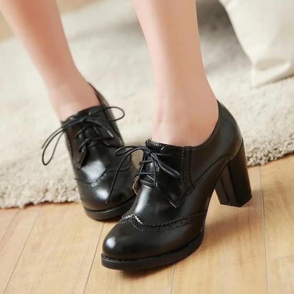 Black Baroque Vintage Lace Up High Heels Oxfords Shoes High ...