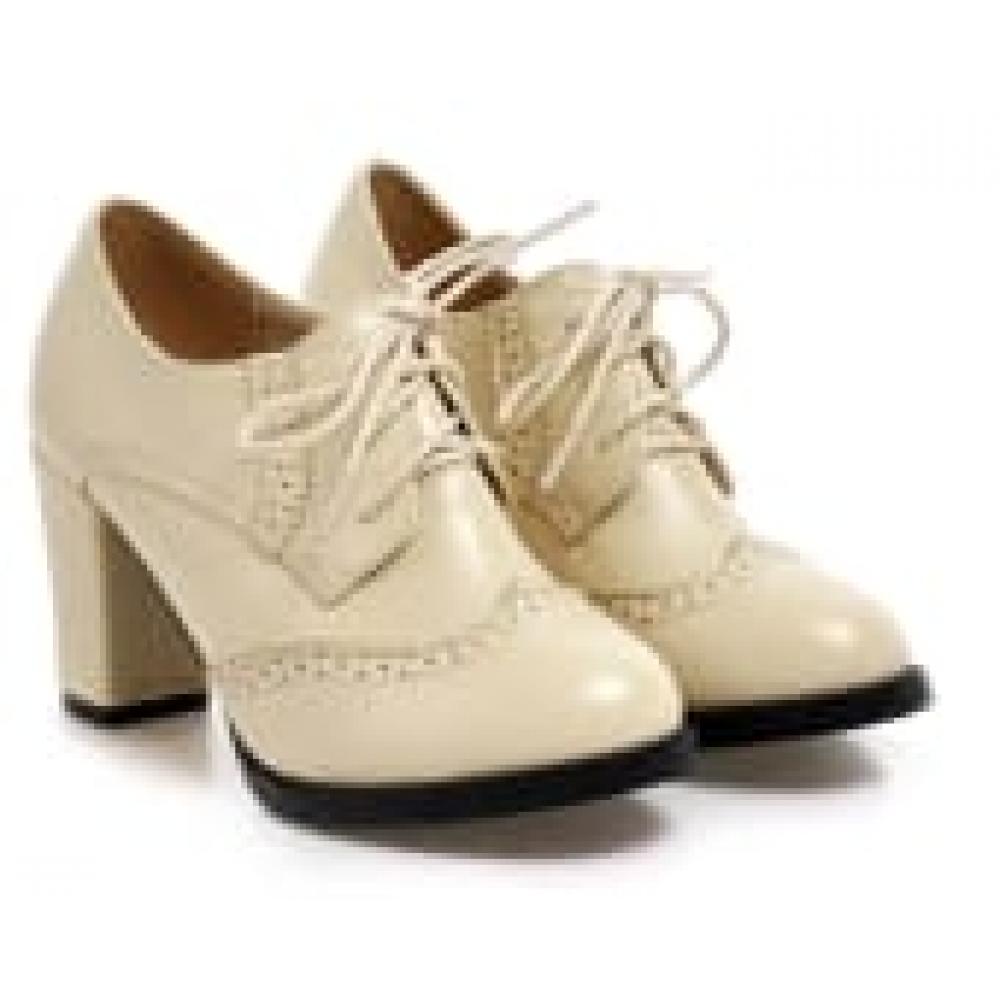 Cream Baroque Vintage Lace Up High Heels Oxfords Shoes High ...