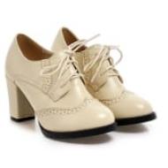 Cream Baroque Vintage Lace Up High Heels Oxfords Shoes