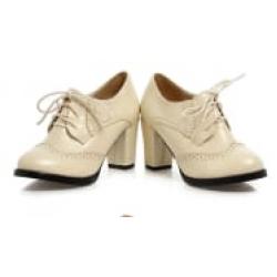Cream Baroque Vintage Lace Up High Heels Oxfords Shoes