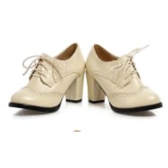Cream Baroque Vintage Lace Up High Heels Oxfords Shoes High Heels Zvoof