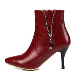 Red Side V Zippers Womens Stiletto High Heels Ankle Boots Shoes