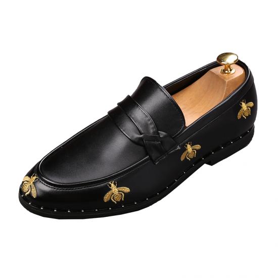 Black Gold Embroidery Dapper Mens Loafers Flats Dress Shoes Loafers Zvoof