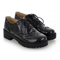 Black Patent Baroque Lace Up Cleated Sole Oxfords Shoes