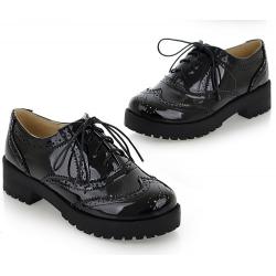 Black Patent Baroque Lace Up Cleated Sole Oxfords Shoes