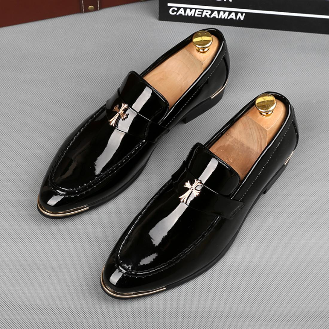 Black Patent Gold Cross Prom Business Mens Loafers Dress ...