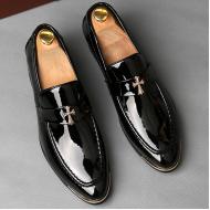 Black Patent Gold Cross Prom Business Mens Loafers Dress Shoes
