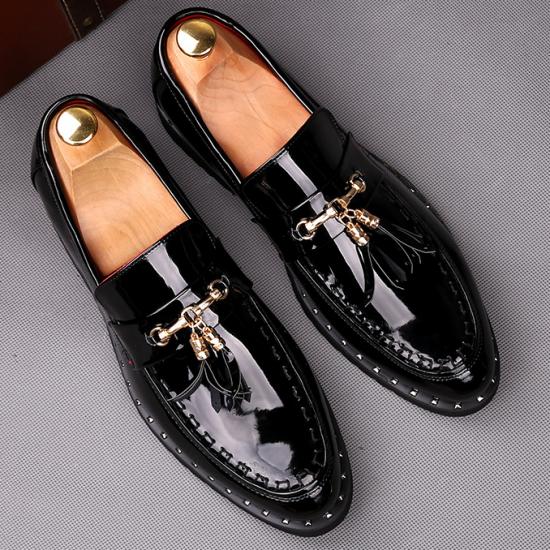 Black Patent Tassels Prom Business Mens Loafers Dress Shoes ...