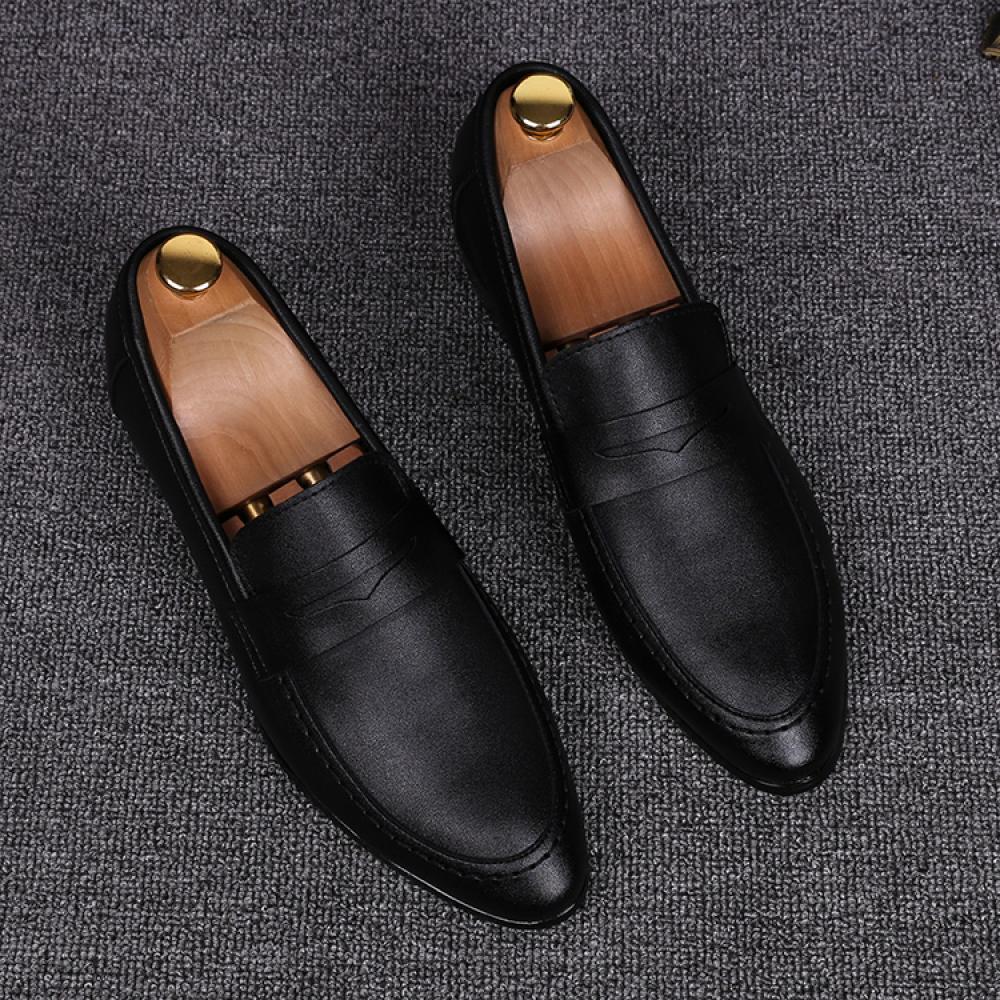 Black Pointed Head Business Mens Loafers Dress Shoes Loafers