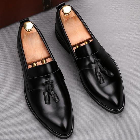 Black Pointed Head Tassels Dapper Mens Loafers Flats Dress Shoes Loafers Zvoof