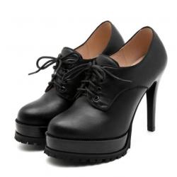 Black School Lace Up High Stiletto Heels Oxfords Shoes