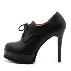 Black School Lace Up High Stiletto Heels Oxfords Shoes