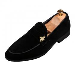 Black Suede Gold Bee Prom Business Mens Loafers Dress Shoes