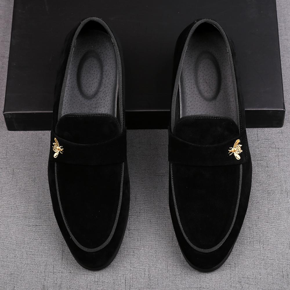 Black Suede Gold Bee Prom Business Mens Loafers Dress Shoes ...