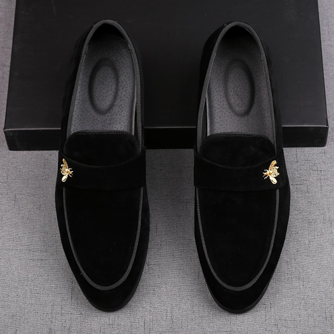 Black Suede Gold Bee Prom Business Mens Loafers Dress Shoes ...