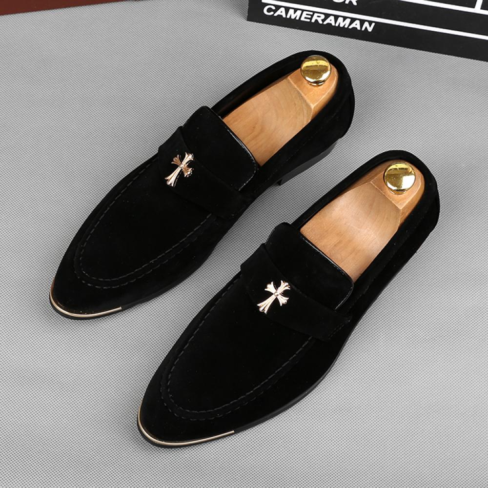 Black Suede Gold Cross Prom Business Mens Loafers Dress Shoes ...