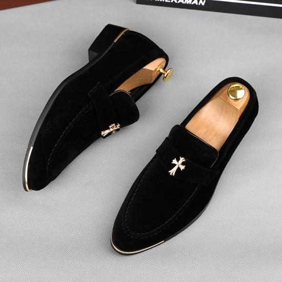 Black Suede Gold Cross Prom Business Mens Loafers Dress Shoes Loafers Zvoof