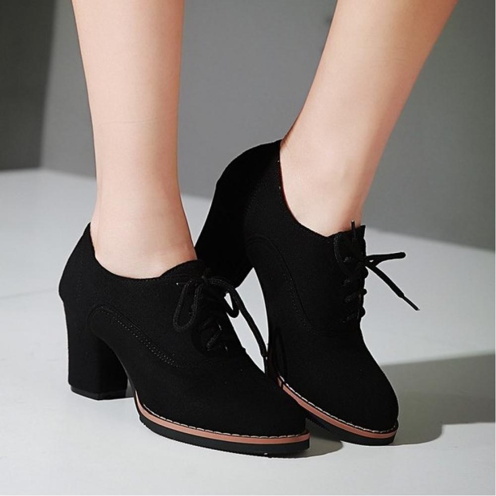 Black Suede School Lace Up High Heels Oxfords Shoes High ...