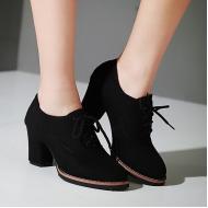 Black Suede School Lace Up High Heels Oxfords Shoes