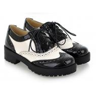 Black White Patent Baroque Lace Up Cleated Sole Oxfords Shoes