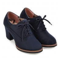 Blue Navy Suede School Lace Up High Heels Oxfords Shoes