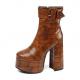 Brown Croc Gothic Platforms Chunky High Heels Ankle Boots Shoes Platforms Zvoof