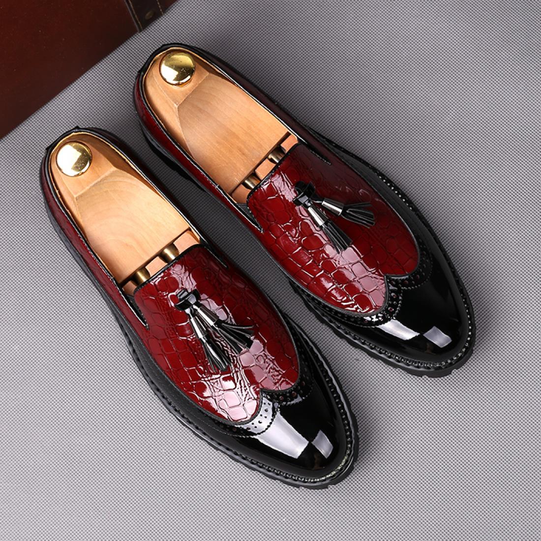 Burgundy Patent Tassels Dapper Mens Loafers Flats Dress Shoes ...