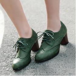 Green Baroque Vintage Lace Up High Heels Oxfords Shoes
