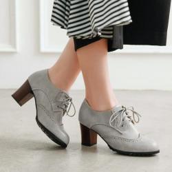 Grey Baroque Vintage Lace Up High Heels Oxfords Shoes